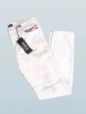 Allen B Distressed Skinny Jeans, White With Southwest Accents On Pockets
